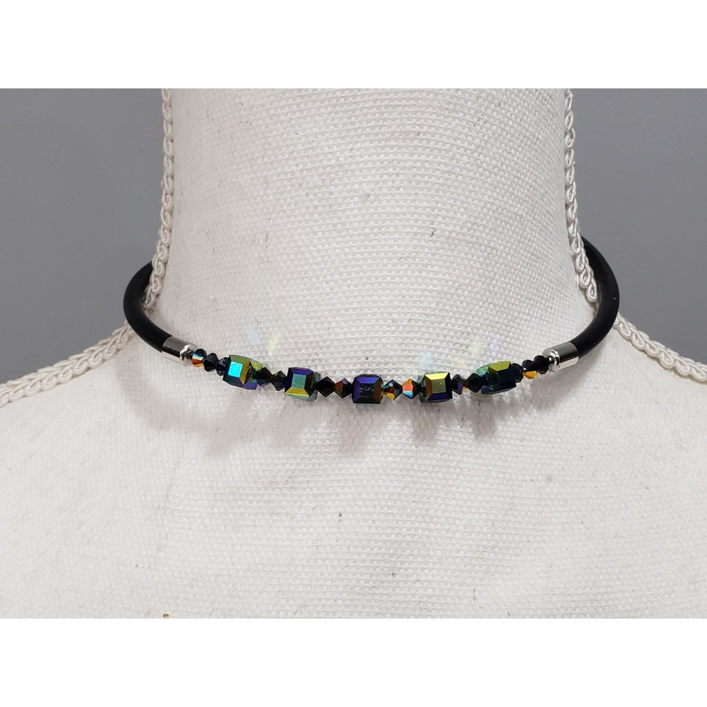 Beaded Memory Wire Choker Necklace Black Witchy Gothic Romantic Coquette Dainty